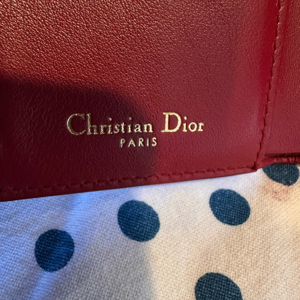 CHRISTIAN DIOR cherry patent leather wallet / card holder. Gold accents. - Picture 2 of 6